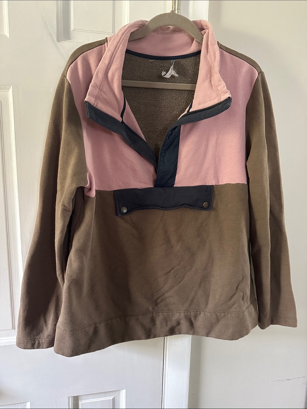 L.L. Bean Pink and Brown Pullover Fleece Hoodie